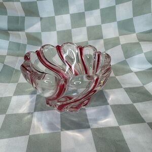 Vintage Red & Clear Swirl Art Glass Bowl | Decorative Candy Dish / Trinket Dish